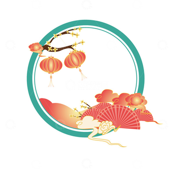 源文件下载【趣麦麦图】中国风国庆国潮灯笼祥云扇子边框