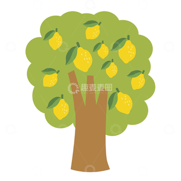 源文件下载【趣麦麦图】绿色简约柠檬树扁平风图案