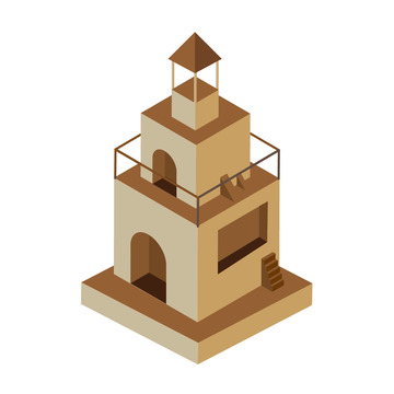 棕色城堡治愈系2.5D插画元素