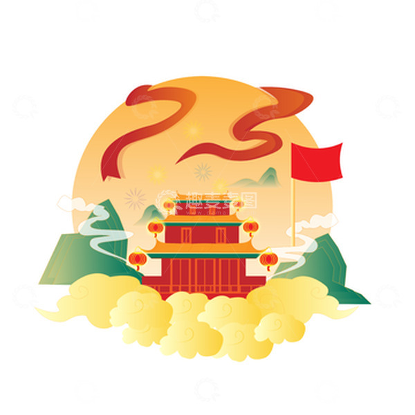源文件下载【趣麦麦图】红色国庆中秋喜迎双节插画元素