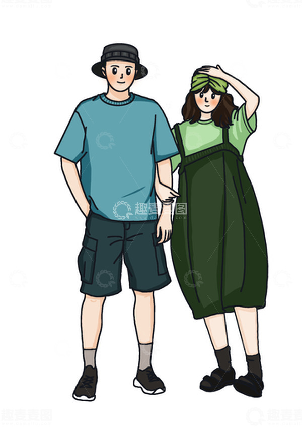 源文件下载【趣麦麦图】扁平风情侣合照