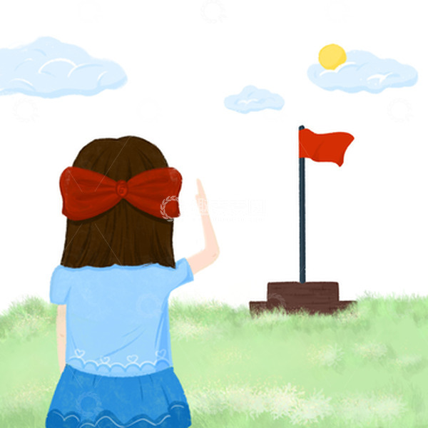 源文件下载【趣麦麦图】穿裙子扎蝴蝶结敬礼的女孩