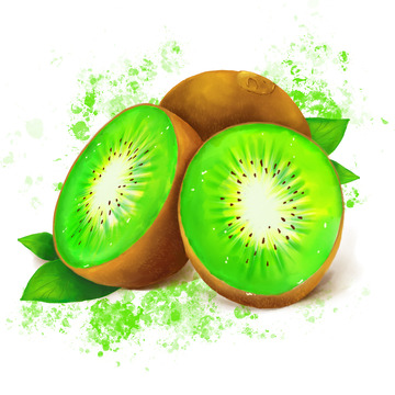 手绘猕猴桃 水果包装 切开猕猴桃