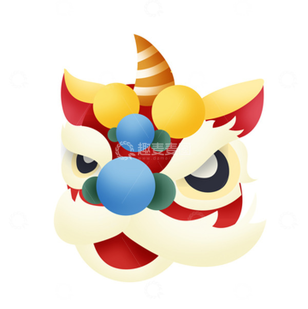 源文件下载【趣麦麦图】-矢量卡通手绘舞狮头狮子头装饰元素