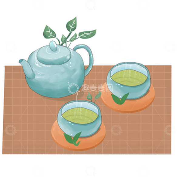源文件下载【趣麦麦图】白露清茶中国风二十四节气手绘茶杯茶壶