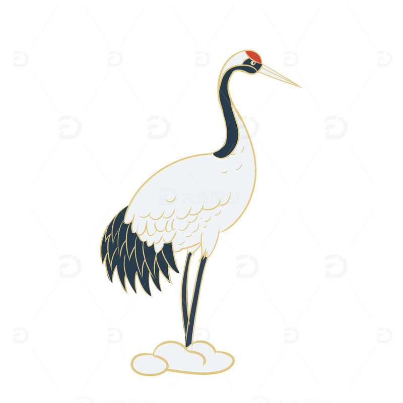 源文件下载【趣麦麦图】-国潮风站在祥云上白鹭白露插画装饰元素