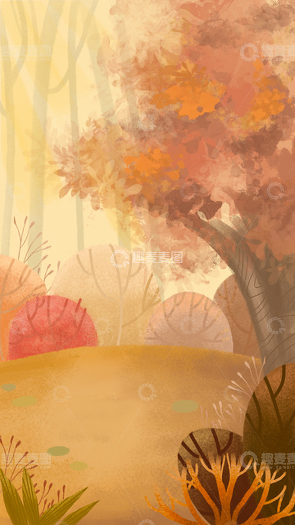 源文件下载【趣麦麦图】黄色秋天树林卡通手绘图