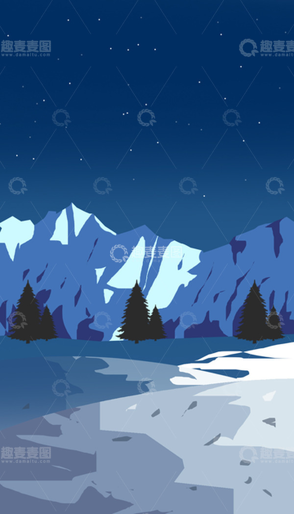 源文件下载【趣麦麦图】-冬天雪山风景插画