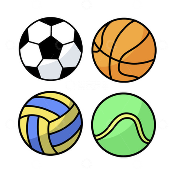 源文件下载【趣麦麦图】篮球 排球 足球 网球 手绘 卡通插画