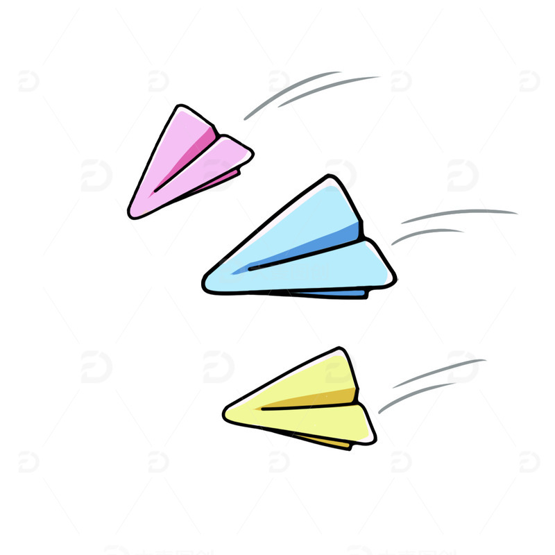 彩色 卡通纸飞机手绘插画