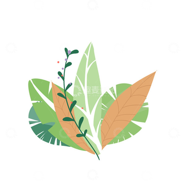 源文件下载【趣麦麦图】-清新扁平绿色植物手绘元素