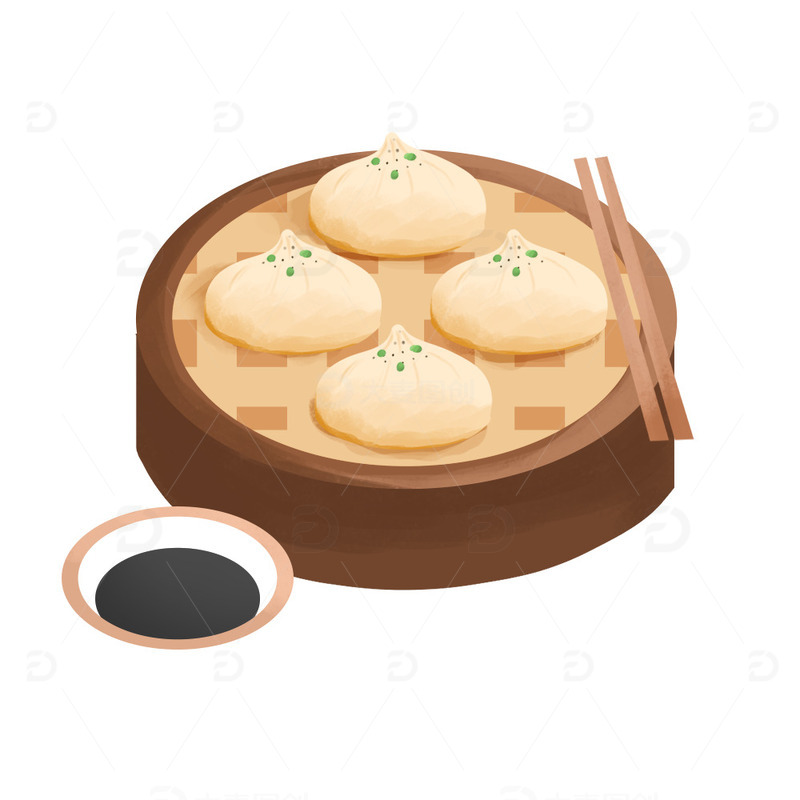 卡通手绘早餐小笼汤包包子插画元素