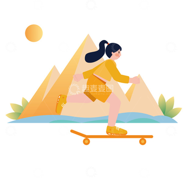 源文件下载【趣麦麦图】扁平化运动滑板车场景