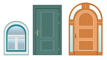 手绘扁平风门和窗户