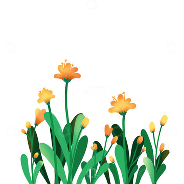 源文件下载【趣麦麦图】黄色手绘文艺复古花丛花草植物素材