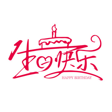 粉色创意手写生日快乐字体设计