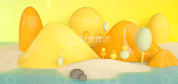 源文件下载【趣麦麦图】3D立体秋季秋天黄色系粘土质感丛林小场景