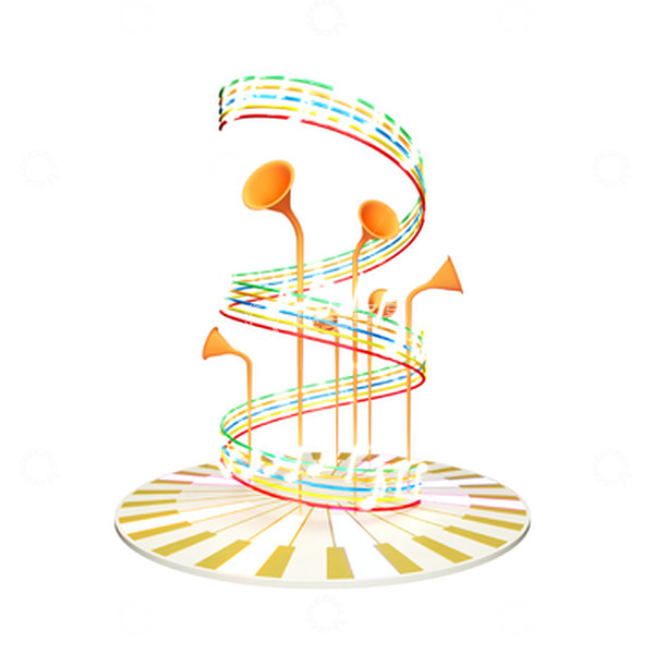 源文件下载【趣麦麦图】金色3d立体五线谱钢琴键音乐符号元素图