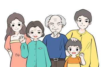 全家福家人团圆照片卡通手绘图
