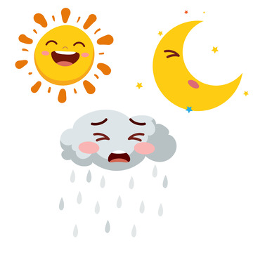 可爱卡通月亮太阳云朵表情矢量元素