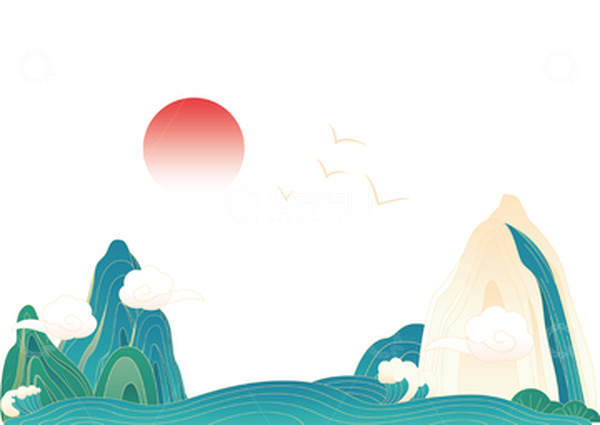 源文件下载【趣麦麦图】-中国风国潮山水鸿雁装饰插画