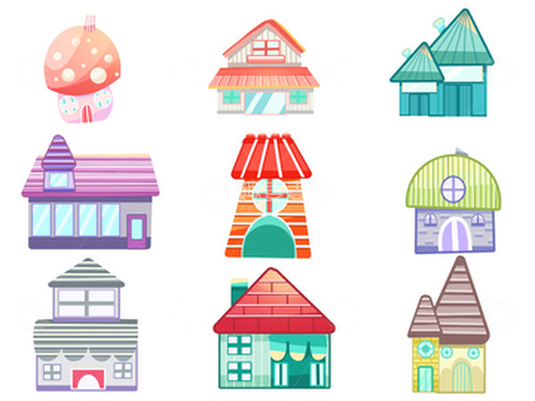 源文件下载【趣麦麦图】-扁平卡通梦幻房子元素素材