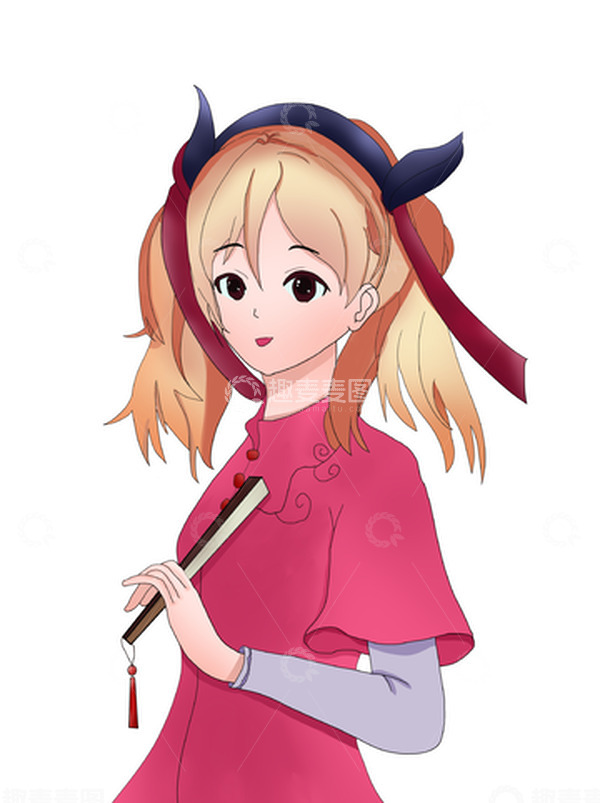源文件下载【趣麦麦图】卡通美女扇子可爱少女简约风格
