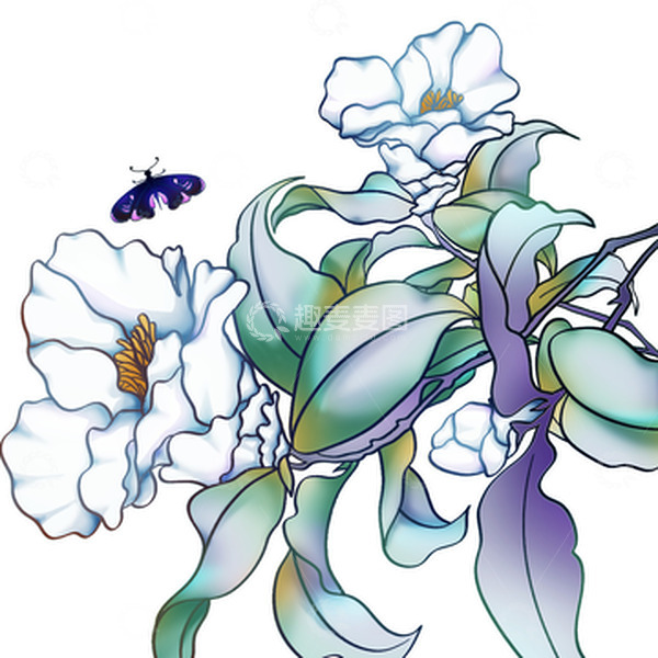 源文件下载【趣麦麦图】白色小清新手绘山茶花元素