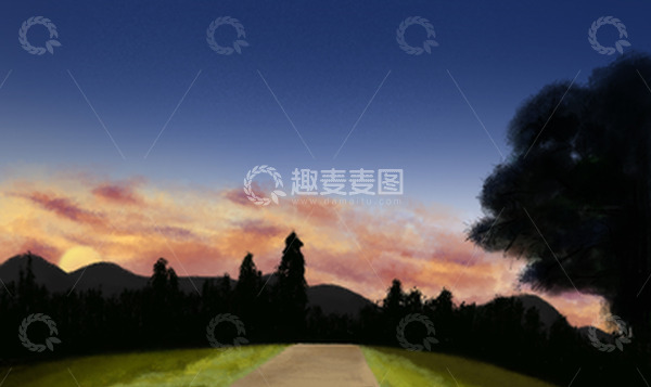 源文件下载【趣麦麦图】乡间夏日傍晚的天空晚霞火烧云