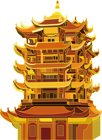 黄色描边黄鹤楼国庆手绘图