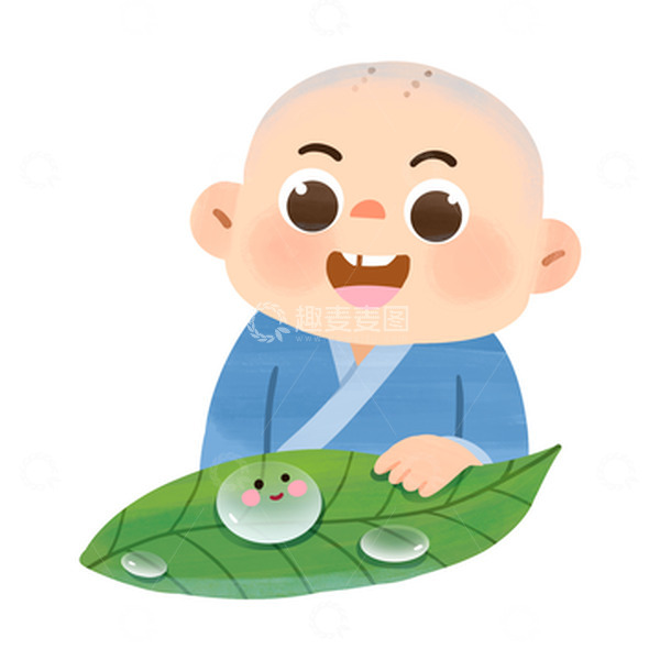 源文件下载【趣麦麦图】白露节气之小和尚与叶子露珠可爱手绘元素