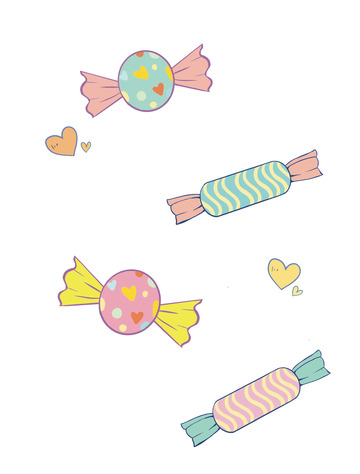 彩色卡通 糖果甜品水果糖手绘零食