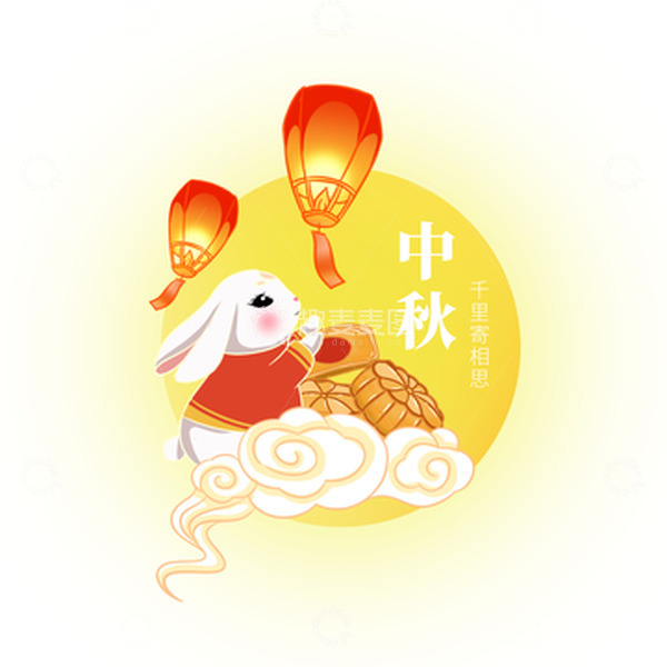 源文件下载【趣麦麦图】-国潮清新手绘中秋月饼兔子插画元素