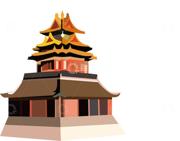 源文件下载【趣麦麦图】红色扁平角楼国庆手绘图