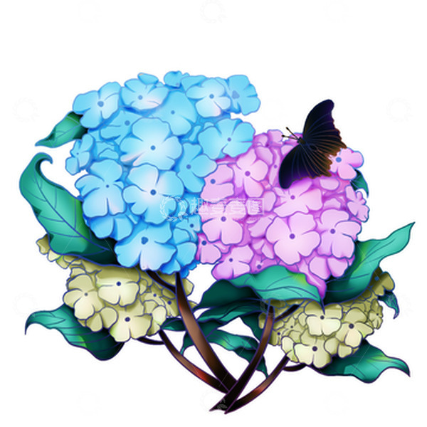 源文件下载【趣麦麦图】彩色手绘绣球花元素