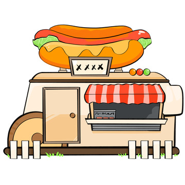 夜市烤肠摊位小店扁平手绘图