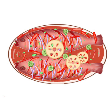 手绘烤鱼素材