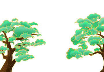 国潮古风手绘松树素材