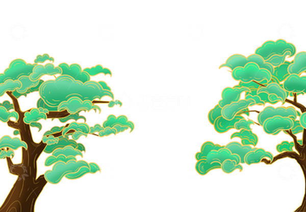 源文件下载【趣麦麦图】国潮古风手绘松树素材