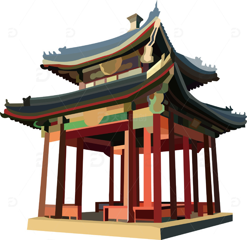 源文件下载【趣麦麦图】红色扁平颐和园知春亭国庆手绘图