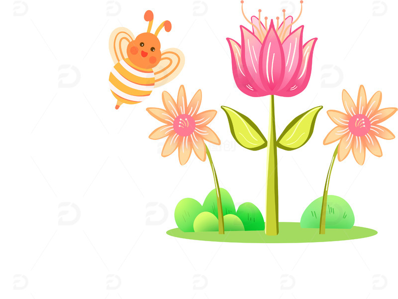 蜜蜂卡通花朵元素PNG素材元素