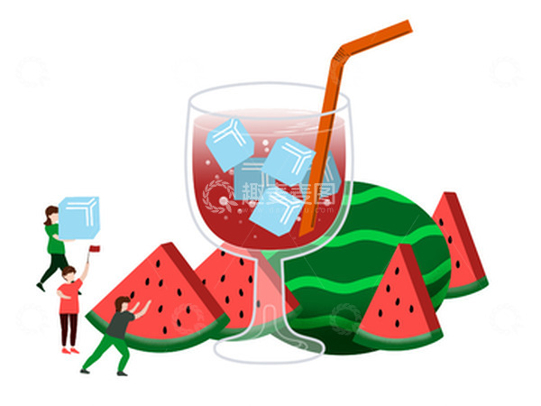 源文件下载【趣麦麦图】西瓜果汁果茶人物小场景