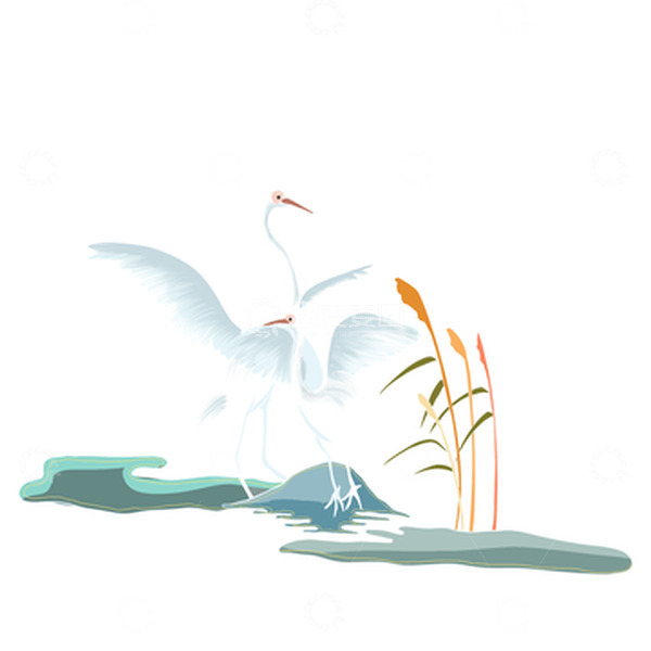 源文件下载【趣麦麦图】卡通手绘白露白鹭免抠元素
