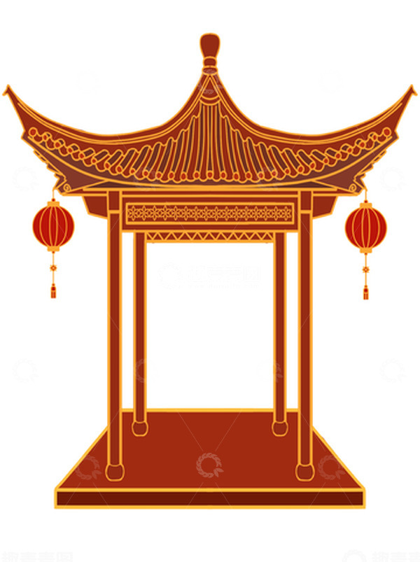 源文件下载【趣麦麦图】国潮古风手绘古亭