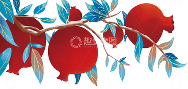 源文件下载【趣麦麦图】红色国风插画石榴