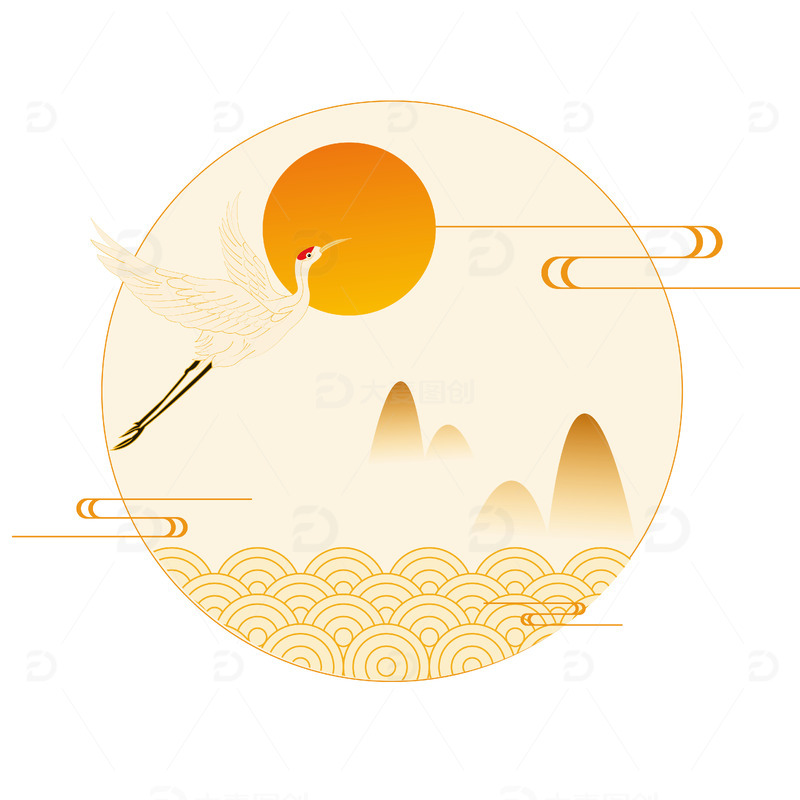 源文件下载【趣麦麦图】中秋仙鹤祥云边框国潮框元素