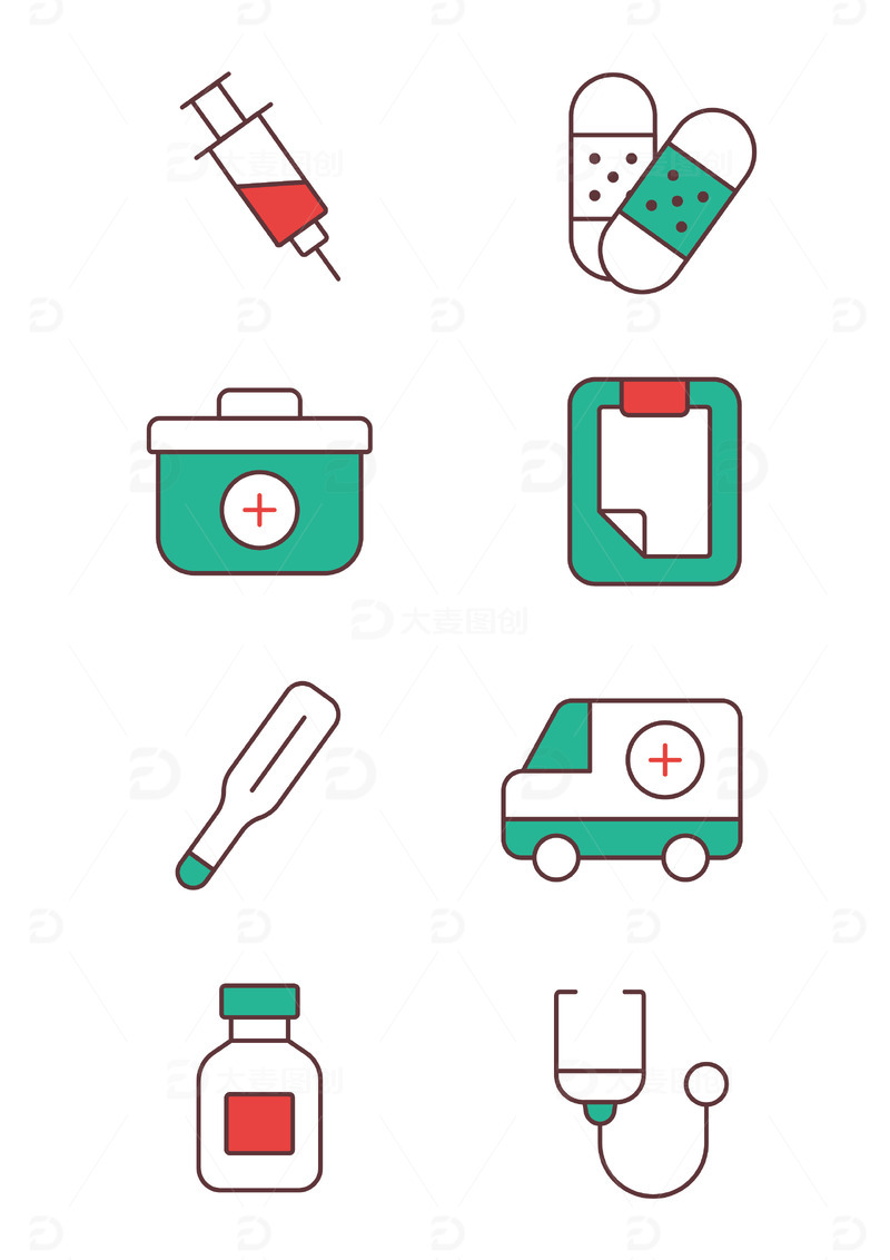 源文件下载【趣麦麦图】医疗用品小图标矢量元素