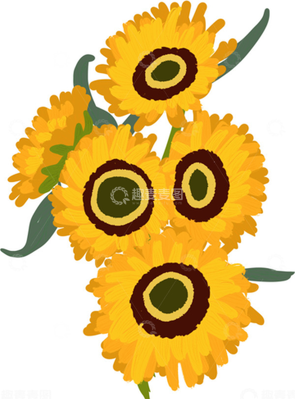源文件下载【趣麦麦图】黄色向日葵厚涂花草花卉植物花园手绘