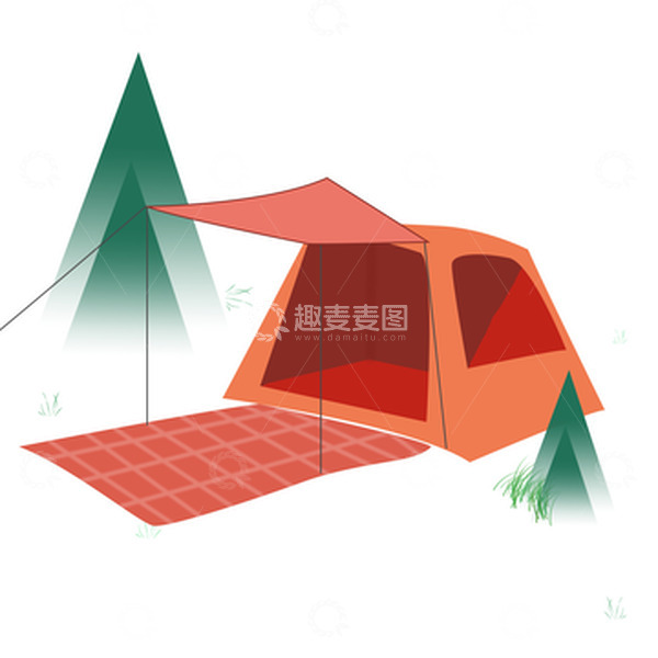 源文件下载【趣麦麦图】旅游手绘户外露营红色帐篷插画