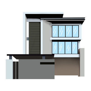 棕色扁平别墅外观城市建筑手绘图